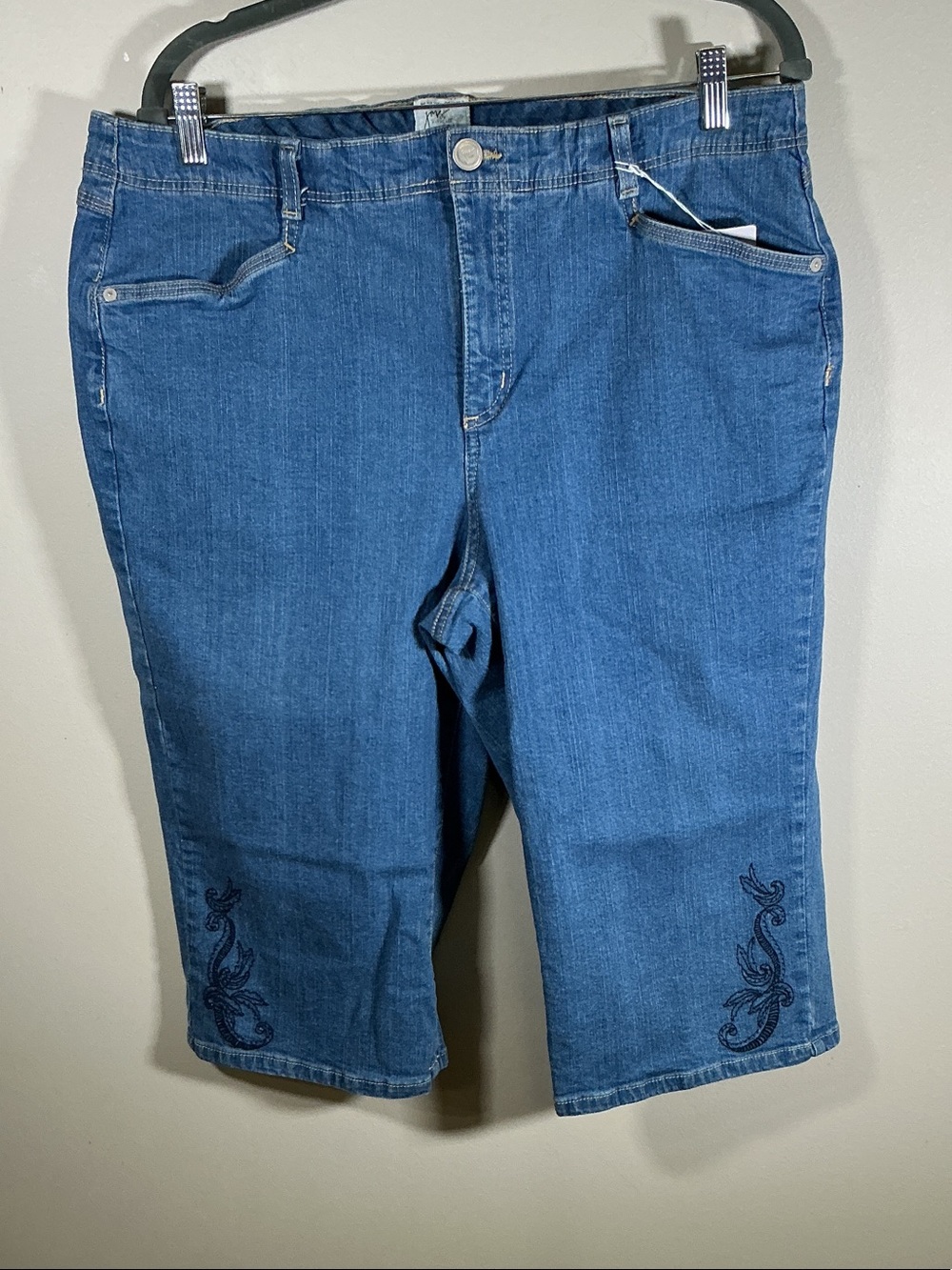 Just My Size Blue Denim Capris with Embroidered Hem